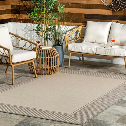 Nuloom Asha Light Grey/Ivory, 4' x 6', Casual, Striped Border, Soft and Cozy, High Traffic, Easy Clean, Durable Area Rug for Indoor/Outdoor Patio, Deck, Porch, Garden, Courtyard