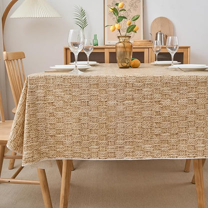 NLMUVW Vinyl Tablecloth with Flannel Backing Rectangle, 100% Waterproof PVC Table Cloth Wipe Clean Table Cover for Dining Party Camping Outdoor, Wood Check, 60 X 84 Inch