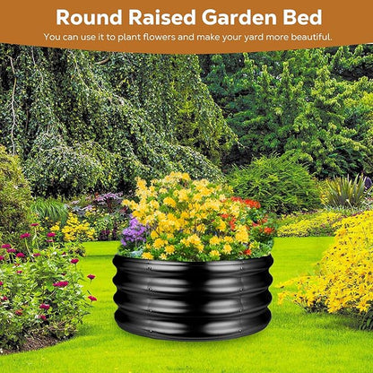 Raynesys 36 Inch Round Galvanized Fire Pit Ring, Round Galvanized Fire Ring, 3 Feet Diameter Round fire Pit, Outdoor fire Pit for Backyard, Camping, Bonfire, Black