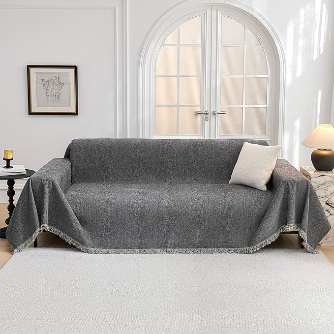 MYSKY HOME Oversized Couch Cover Sofa Covers Couch Covers for 3 Cushion Couch Sofa Pet Friendly L Shaped Sectional Couch Cover Non Slip Furniture Protector for Kids, 91"x150", Dark Grey