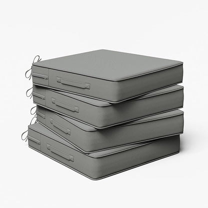 Outdoor Chair Cushion 22 x 22 x 4 Inches Patio Furniture Outdoor Waterproof Seat Cushion, Patio Chair Cushion with Handles and Ties, Square Dining Chair Cushion Set of 4, Light Grey