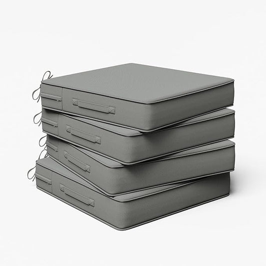 Outdoor Chair Cushion 22 x 22 x 4 Inches Patio Furniture Outdoor Waterproof Seat Cushion, Patio Chair Cushion with Handles and Ties, Square Dining Chair Cushion Set of 4, Light Grey
