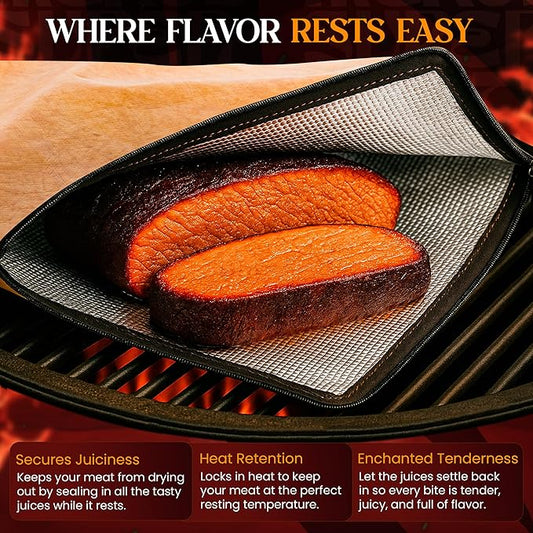 Portable Insulated BBQ Blanket for Resting Meat with Wide Mouth & Zipper – Multi-Layer Leakproof BBQ Resting Bag for Smoking, Grilling, Pulled Pork Shoulders, Steaks, Briskets, Beef, Turkey