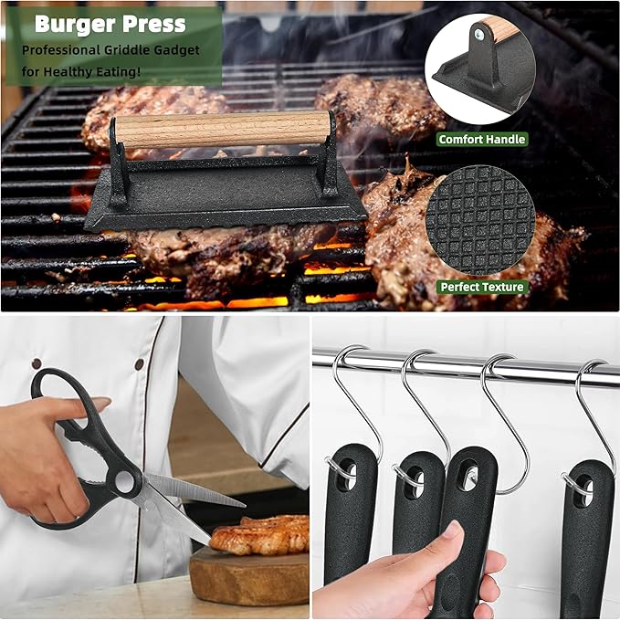42PCS Blackstone Griddle Accessories Kit, Flat Top Grill Accessories Set for Blackstone and Camp Chef, Grill Spatula Set with Melting Dome, Burger Press, Gifts for Men, for Men