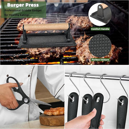 42PCS Blackstone Griddle Accessories Kit, Flat Top Grill Accessories Set for Blackstone and Camp Chef, Grill Spatula Set with Melting Dome, Burger Press, Gifts for Men, for Men