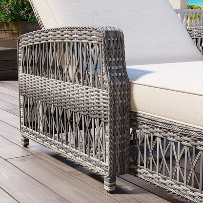 Merax Outdoor Rattan Chaise Lounge Set of 4, All-Weather Patio Recliners with 4-Position Adjustable Backrests, Armrests, and Removable Cushions for Poolside & Garden, Beige