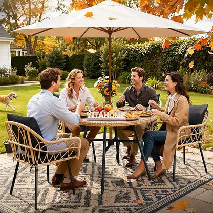 YITAHOME Patio Dining Set with Umbrella Hole for 4, All-Weather Rattan Outdoor Dining Set 5pcs, Patio Dining Furniture Sets with 4 Ergonomic Armchairs, Outdoor Table and Chairs Set for Patio Backyard