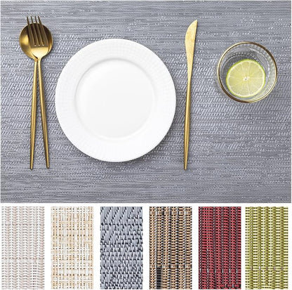 LEXMORE Placemats Set of 12 Vinyl/Plastic Woven Place Mats for Kitchen Table Indoor/Outdoor Washable Placemat Wipeable Dining Table Mats(Ombre Gray)
