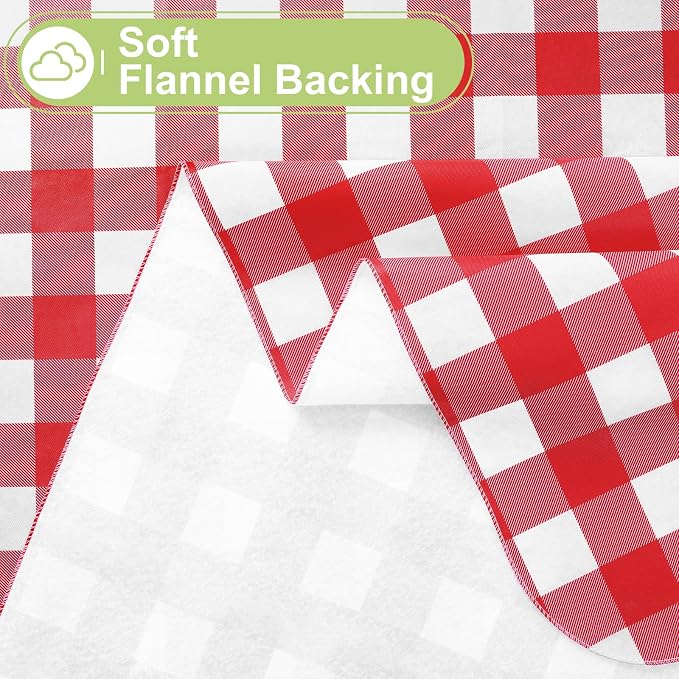 Smiry Picnic Table Cloth, Vinyl Tablecloths with Flannel Backing, 60"x120" | Waterproof Rectangle Table Cloth, Wipeable Buffalo Plaid Table Cover for Indoor and Outdoor (Red & White)