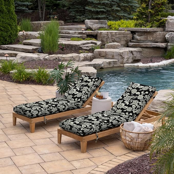 Arden Outdoor Plush Modern Tufted Chaise Cushion, 76 x 22, Rain-Proof, Fade Resistant, Tufted Cushion for Chaise Lounger Ashland Black Jacobean | Plush Comfort, Modern Tuft, Lounge Cushion, Rain-Proof, Fade Resistant, Mold and Mildew Resistant
