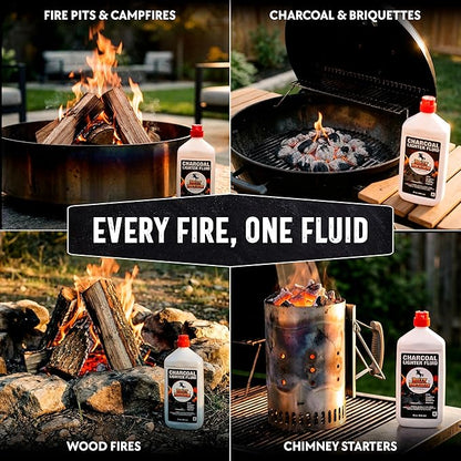 Charcoal Lighter Fluid (1 Quart) - 2 Pack Clean Burning, Low Odor & Fast Lighting Lighter Fuel - Perfect Fire Starter Fluid for Outdoor BBQ, Grilling, Camping, Charcoal & Wood Fires by Billy Buckskin