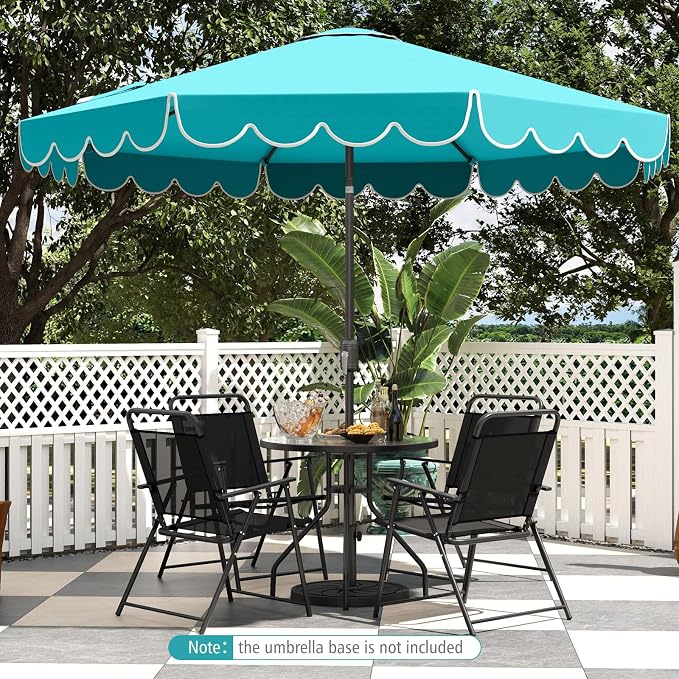 Tangkula 10 FT Patio Umbrella, 2-Tiers Scalloped Outdoor Table Market Umbrella with Tilt Adjustment, Crank, 8 Sturdy Ribs for Pool, Deck, Backyard (Turquoise)