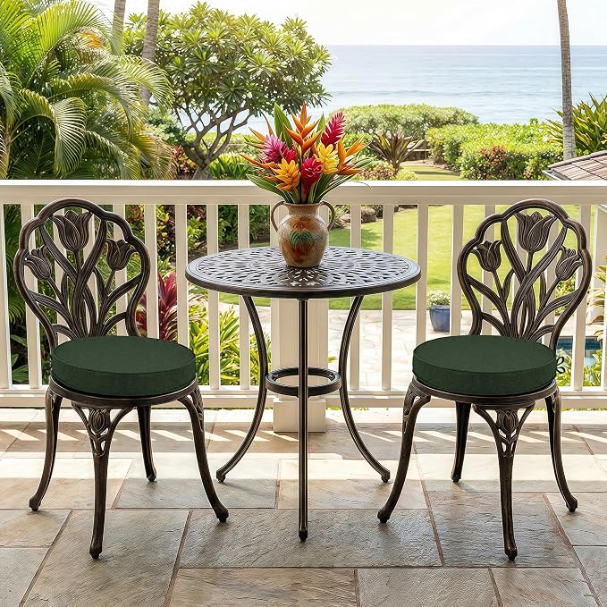 Outdoor Round Chair Cushions 18 Inch, Set of 2, Olive Green | Fade-Resistant, Water-Resistant, Bistro Chair Seat Pads for Porch Garden Balcony Patio Furniture Stools, Non-Slip Bottom