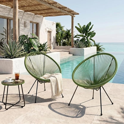 Christopher Knight Home Anson Faux Rattan Outdoor Papasan Chair Set of 2, Patio Accent Chair with Metal Frame, Hammock Weave Egg Chair, Lounge Chair Outdoor for Patio Furniture Set, Green