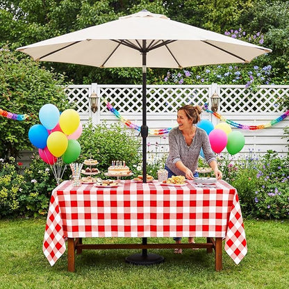 Poise3EHome Rectangle Outdoor Tablecloth with Umbrella Hole and Zipper,Red and White Gingham 70x52 Inch, SpillProof Washable Table Cloth for Spring Summer Patio Garden Poolside Picnic Camping BBQS