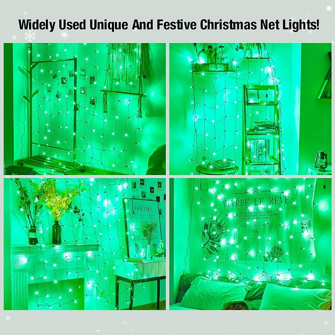 Led Green Christmas Net Lights Outdoor Christmas Bushes Lights 120Led 6ftx5ft, Connectable Outdoor Indoor Mesh Net Lighting for Xmas Holiday, Garden, Lawn, Shrubs, Trees, Bushes Decorations