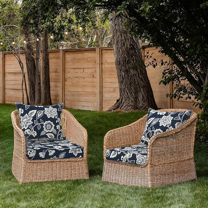 DYTXIII Outdoor Deep Seat Cushion Set, Water Repellent 24"x24" Patio Thick Cushions Replacement with Seat & Back Pillow for Patio Sofa, Wicker Chair, Couch - Vines Navy