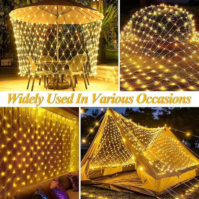 LitHome 34.5FT x 5FT Christmas Net Lights Outdoor Mesh Lights Connectable | 8 Modes 610 LED Waterproof Warm White Christmas Mesh Light for Bushes, Garden, Backyard, Xmas, Holiday Decor, Clear Wire