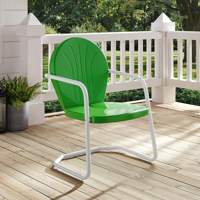 Crosley Furniture Griffith Outdoor Chair, Retro Metal Patio Chairs for Dining, Porch, Deck, Balcony, Grasshopper Green