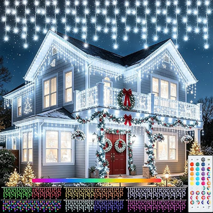 35 Colors Icicle Lights for Outside, 114FT Icicle Christmas Lights | Outdoor Roof Christmas Lights with Remote, Color Changing LED Hanging String Lights for Roof Window Halloween Decorations