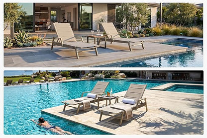 PURPLE LEAF Patio Chaise Lounge Chairs with Armrests Aluminum Reclining Layout Lounges for Outdoor Poolside Nurture Shale