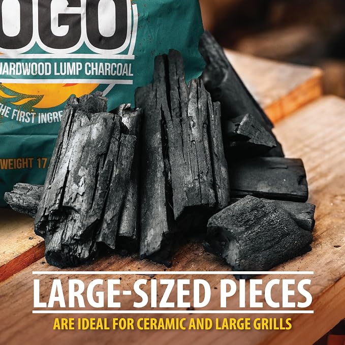 FOGO Brazilian Blend Hardwood Lump Charcoal, Natural, Large Sized Lump Charcoal for Grilling and Smoking, Restaurant Quality, 17.6 Pound Bag, 2-Pack