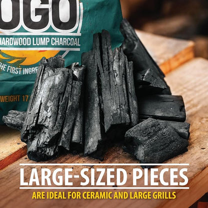 FOGO Brazilian Blend Hardwood Lump Charcoal, Natural, Large Sized Lump Charcoal for Grilling and Smoking, Restaurant Quality, 17.6 Pound Bag, 2-Pack