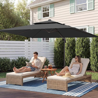 9x12 FT Patio Umbrella with base, Large Cantilever Rectangular Double Top Heavy Duty Offset Umbrellas with 360° Rotation, Outdoor shade for Garden Deck Pool, Gray