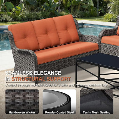 Joyside Outdoor Patio Couch Set, Outdoor Wicker Sofa with High Back, Deep Seating, Wide Armrest, Thickened Cushions, Patio Sofa for Deck, Porch Use