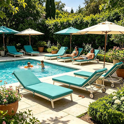 Chaise Lounge Cushions Outdoor, 80 x 26 Inch Water & Fade-Resistant Patio Furniture Lounge Cushion, Beach Umbrella Lounger Chair Replacement Cushion with Removable Cover Pad, Lake Blue