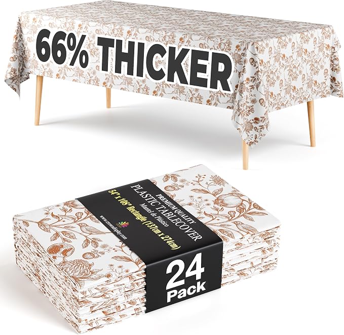 Exquisite 66% Thicker Floral Plastic Tablecloth Rectangle 54x108 Inch 24 Pack - Pomegranate Disposable Summer Table Cloth Tea Party Decorations - Fruit Print Table Cover Bridal Shower Wedding Fall