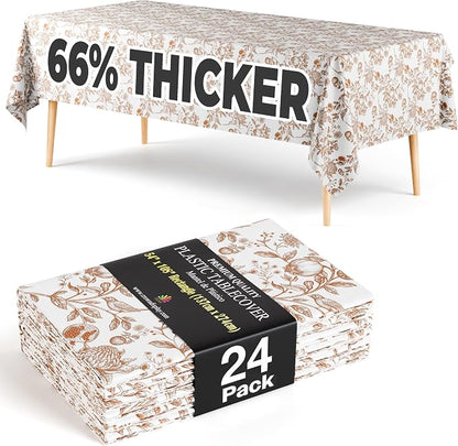 Exquisite 66% Thicker Floral Plastic Tablecloth Rectangle 54x108 Inch 24 Pack - Pomegranate Disposable Summer Table Cloth Tea Party Decorations - Fruit Print Table Cover Bridal Shower Wedding Fall