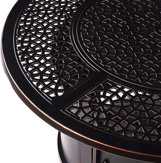 Aluminum 57,0000 BTU 44 in. Round Propane Black Fire Pit Table with Fire Beads, Lid, Propane Tank Cover and Table Fabric Covers in Copper Finish