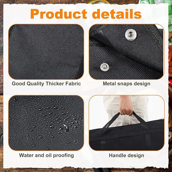 Amylove 2 Pcs Grill Utensil Storage Bag 20" Extra Thick Canvas Barbecue Grill Tool Storage Bag Carry Container Waterproof Zipper Closure, for Outdoor Grilling Camping Hiking Barbecue Accessory(Black)