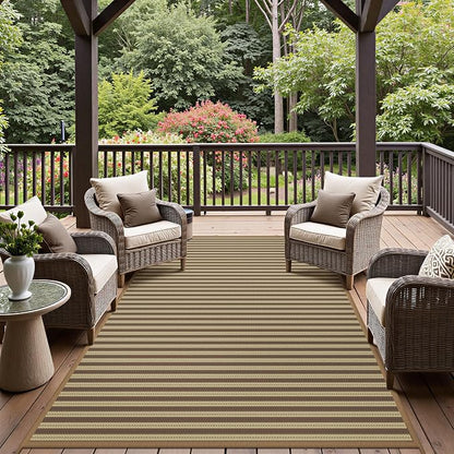 GENIMO Outdoor Rug, Waterproof Plastic Rugs for Patio, 6'x9' Brown Greige | Outside Larger Modern Carpet Mat for Porch Decor, Deck, Balcony, Camping, RV, Backyard, Picnic, Beach, Reversible, Foldable