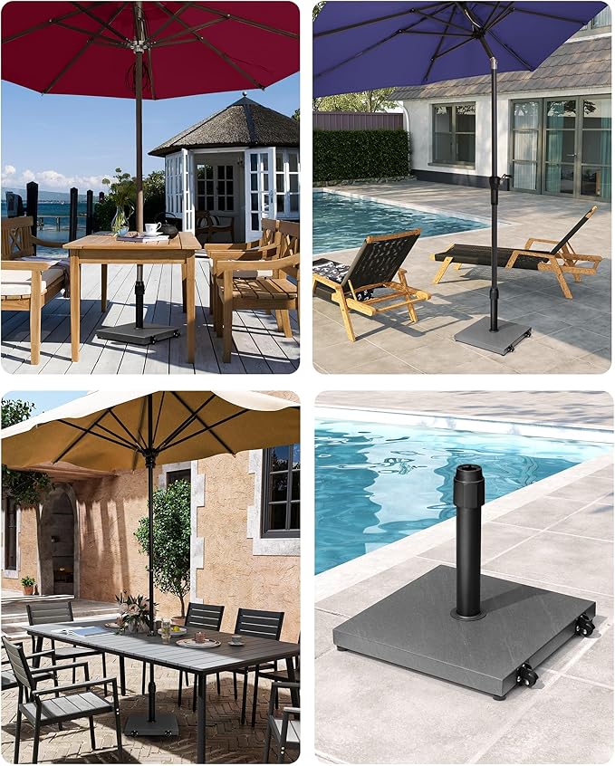 45lbs Patio Umbrella Base with Wheels - Heavy Duty Outdoor Patio Market Umbrella Stand for Deck with Rollers, Poolside, Balcony, Wind-Resistant Design, Grey