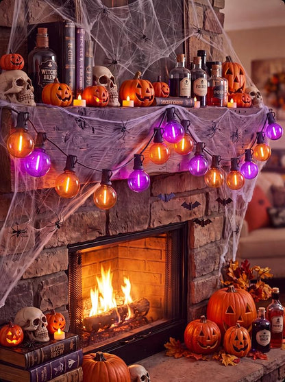 LED Outdoor Halloween Lights, 50FT 25 G40 Orange Purple Globe String Lights | Plug in, Dimmable, IP65 Waterproof, Hanging Outdoor Halloween Decorations Patio Lights for Porch Backyard Garden Party Decor