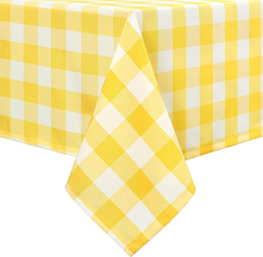Hiasan Checkered Square Tablecloth - Waterproof & Wrinkle Resistant Washable Spring Table Cloth for Dining Room and Outdoor Use, 60 x 60 Inch, Yellow and White Gingham Pattern