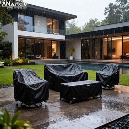 ANartcle Patio Furniture Covers 4 Piece Set, 600D Waterproof Heavy Duty Outdoor Furniture Covers,Fit Wicker Patio Sofa, Swivel Rocker Chair and Coffee Table,Black