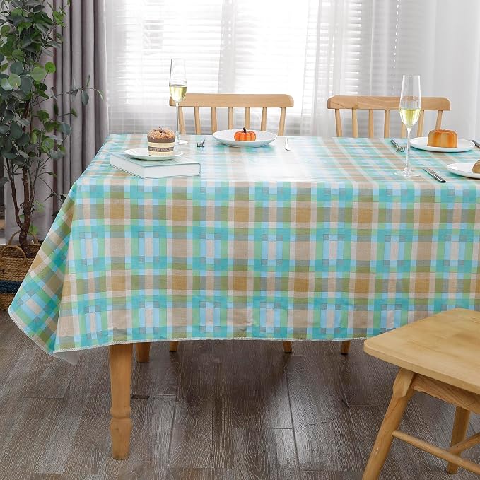 Walrus Heavy Duty Vinyl Tablecloth with Flannel Backing Waterproof Oil-Proof Plastic Table Cloth Stain-Resistant Wipeable Table Cover for Indoor and Outdoor (Multicolored Checkered,54x54 Inch)