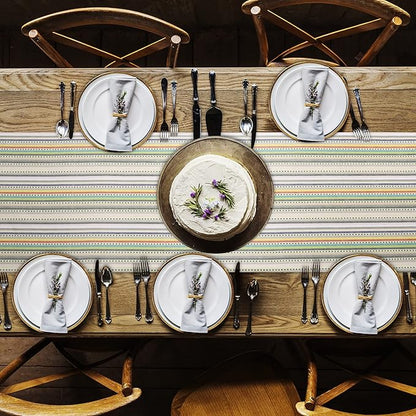 Urban Villa TableRunner 100% Cotton Fused Table Runner Multi Dobby Stripes 14''x72'' Over Sized Beige Multi Color Table Runner Heavier Quality ChristmasRunners