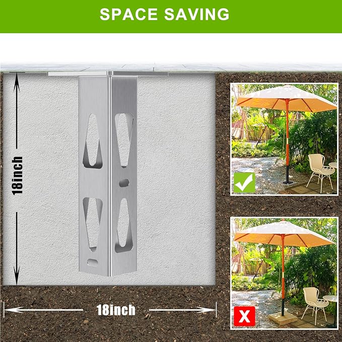 Dolibest Heavy Duty In-Ground Umbrella Base, Universal Steel Rustproof Steel Ground Umbrella Stand, Space-Saver Steel Anchor for Outdoor Offset Cantilever and Middle Pole Patio Umbrellas