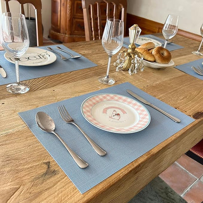 WAZAIGUR Placemats,Easy to Clean Crisscross Woven Vinyl Place Mats Durable Non-Slip Heat Resistant Table Mats,Placemats for Kitchen Table (Nattier Blue, 4)