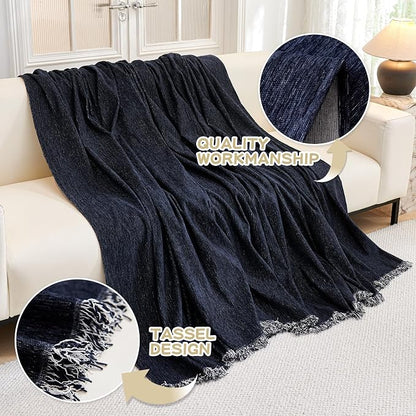 MYSKY HOME Couch Cover for Dogs Washable Couch Covers for 3 Cushion Couch Sofa Super Soft Sofa Slipcover Non Slip Sofa Cover, Chenille Sofa Covers for Dogs, Furniture Protector, 91"x134", Navy Blue