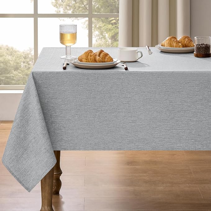 Decorelia Faux Linen Tablecloth for Dining Room, 60 x 144 Inch (12-14 Seats), Cool Grey