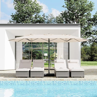 Garvee 15FT Patio Umbrella with Base Included Outdoor Umbrella, Beige | Rectangular Large Market Umbrellas with Crank Handle UV Protection Table Umbrellas for Outdoor, Backyard, Deck, Poolside
