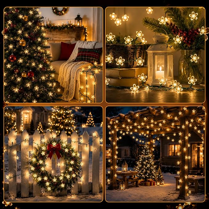 2 Pack 100 LED Solar Flower String Lights, Outdoor Waterproof,Warm White | Total 33FT Fairy Light, Cherry Blossom Christmas Lights for Garden Yard Fence Patio Christmas Tree Wedding Party Decoration