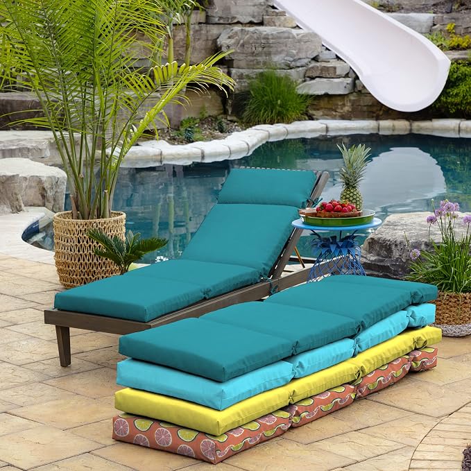 Arden Outdoor Chaise Cushion, 21 in x 72 in, Weather-Proof, Rain-Proof, Fade Resistant Patio Cushion for Chaise Lounger Lake Blue Leala | Lounge Cushion, Weather-Proof, Rain-Proof, Fade Resistant for Chaise Lounger, Mold and Mildew Resistant