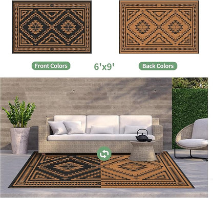 GENIMO Outdoor Rug, Waterproof Plastic Rugs for Patio, 6'x9' Onyx Orange | Outside Larger Modern Carpet Mat for Porch Decor, Deck, Balcony, Camping, RV, Backyard, Picnic, Beach, Reversible, Foldable