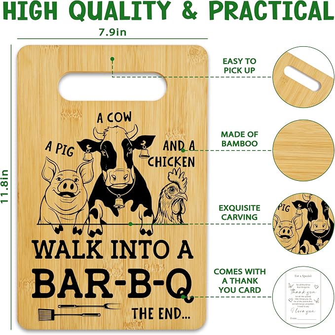 Funny Gifts for Women Men, Barbecue Bamboo Cutting Board, BBQ Charcuterie Board for Kitchen Decor, Birthday Gifts for Couple Neighbor Family Friends -13